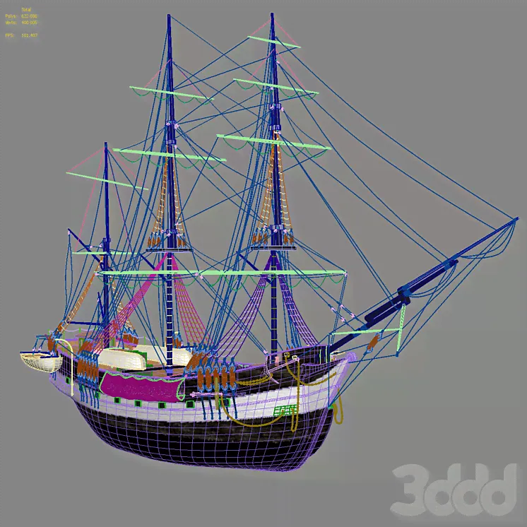 Парусник Бигль - Транспорт - 3D модель